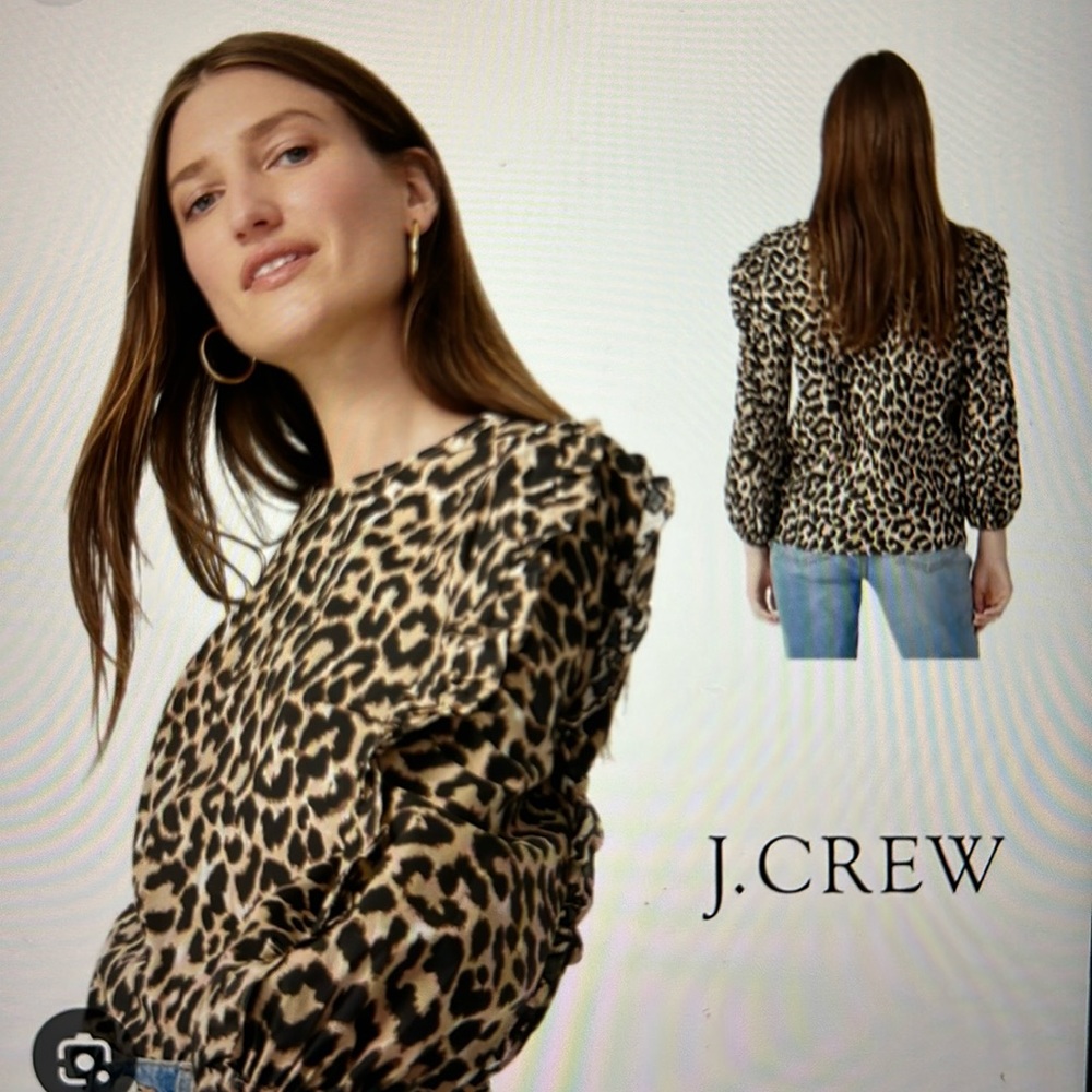 J Crew Ruffle-sleeve top in leopard